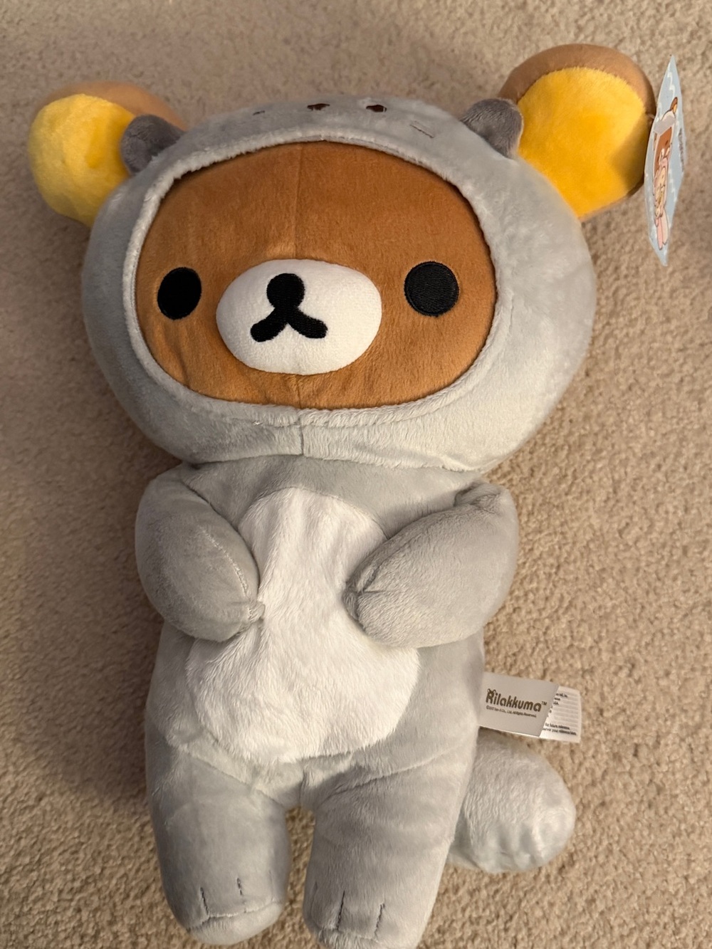 Rilakkuma Grey Bear Plush with Brown Face and Yellow Ears